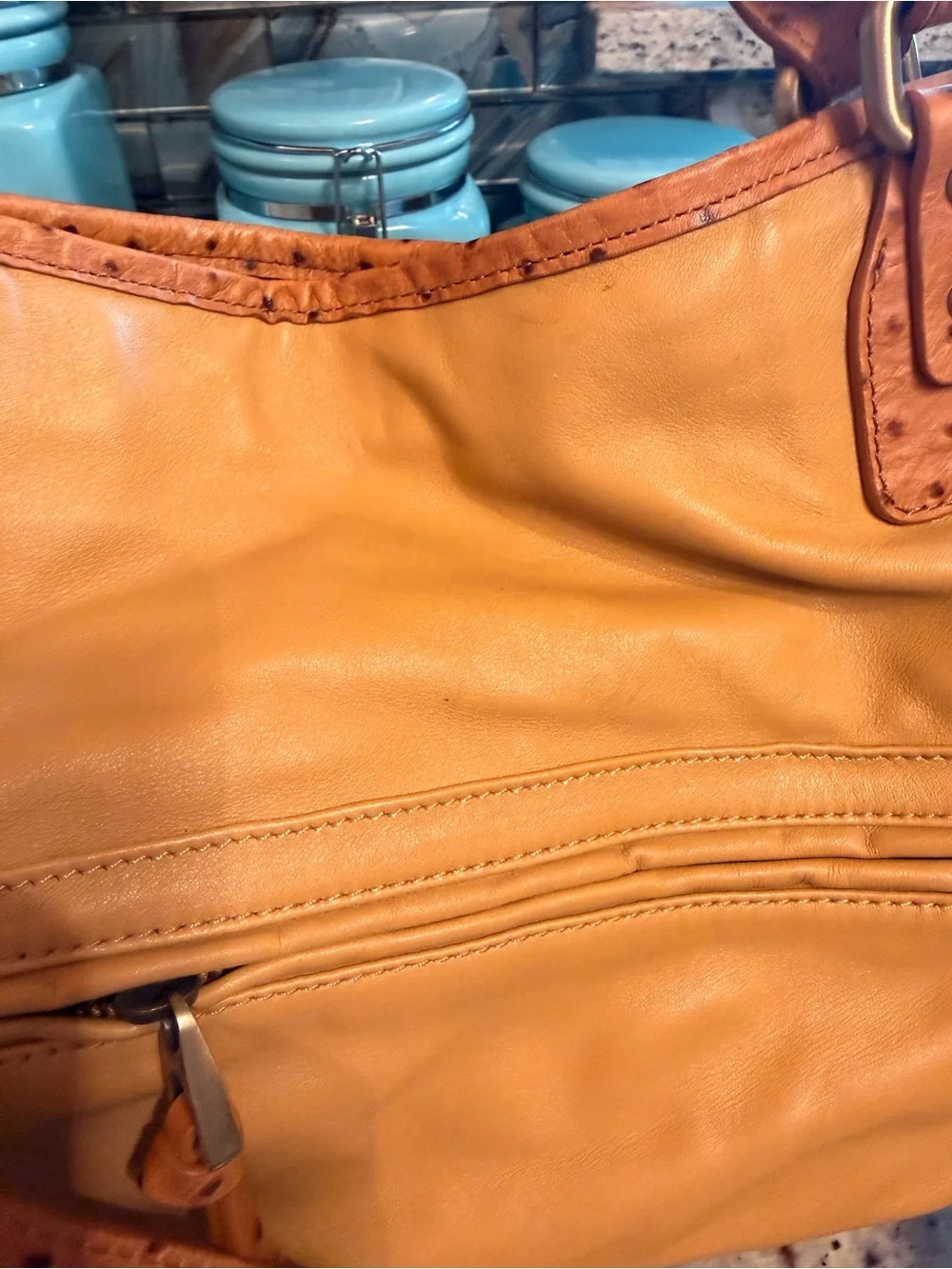 Donald J Pliner Mustard Yellow Leather Messenger Bag with Detachable Strap